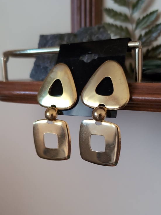 Source Unknown Jewelry - Vintage Gold Tone Geometric Cutout Statement Earrings Retro Chic Drop Dangle